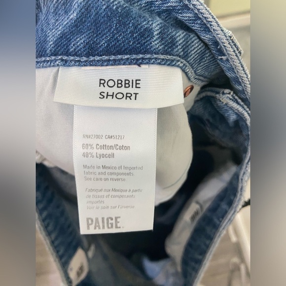 PAIGE High Rise Raw Hem Denim Shorts Medium Wash Distressed Frayed Jorts 31 - Picture 8 of 13